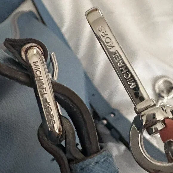 Michael Kors Tote Bag Emma Satchel Shoulder Crossbody Blue Pockets Leather - Picture 13 of 14